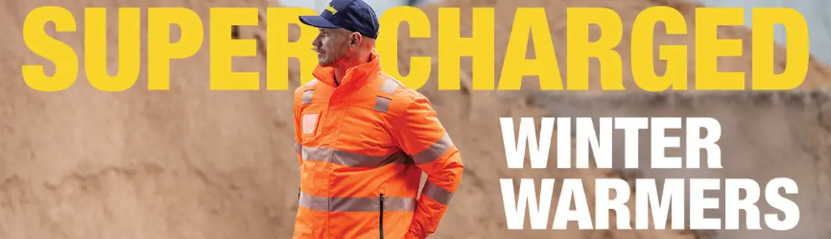Orange high-visibility winter jacket worn by a man in Bisley Workwear for safety