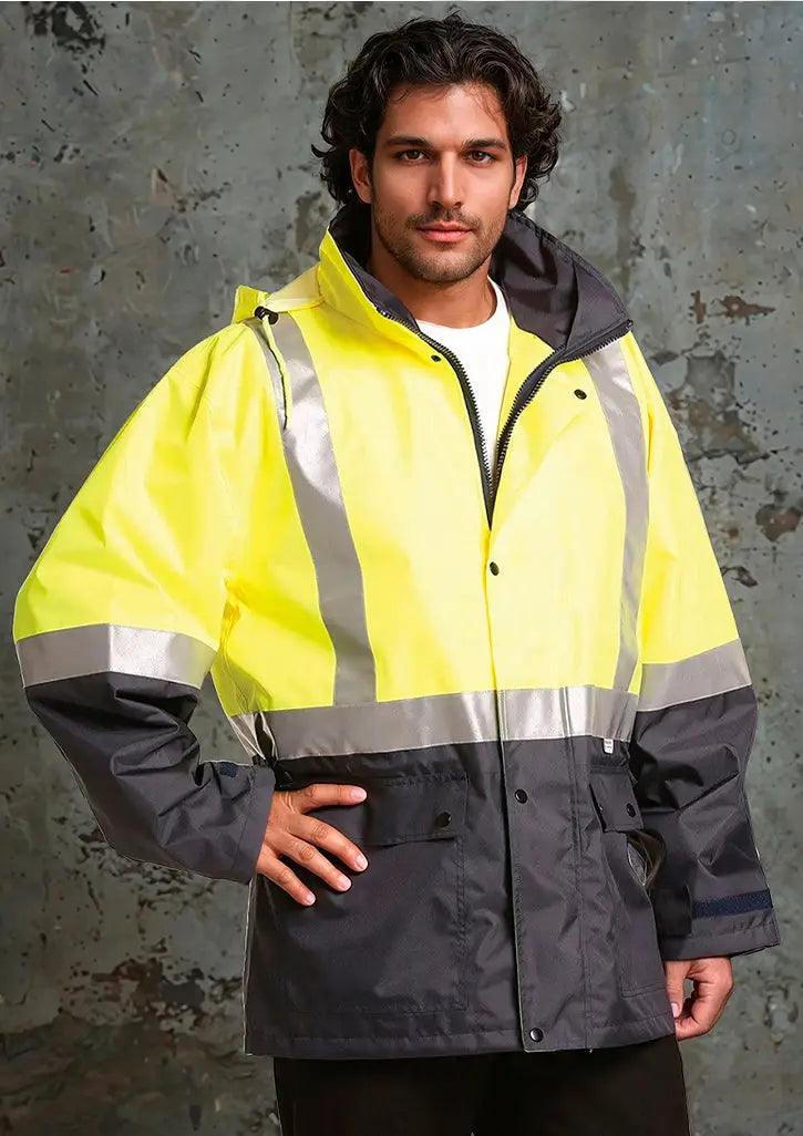 Men’s high-vis two-tone rain jacket with reflective stripes from DNC Workwear