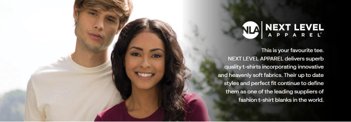 Two people in casual long-sleeved shirts showcasing next level promotional clothing style