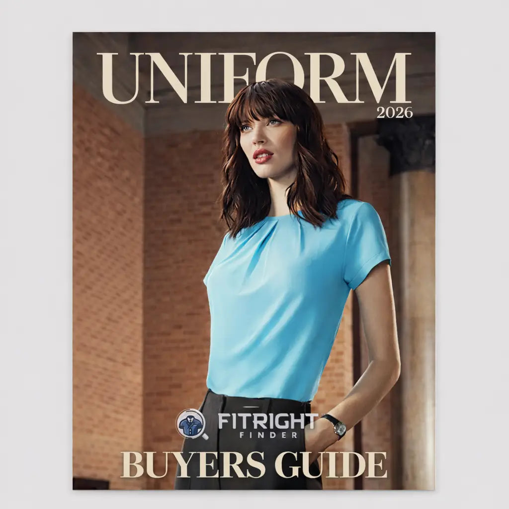 Woman in light blue ruched blouse from 2026 uniform guide via FitRight Finder