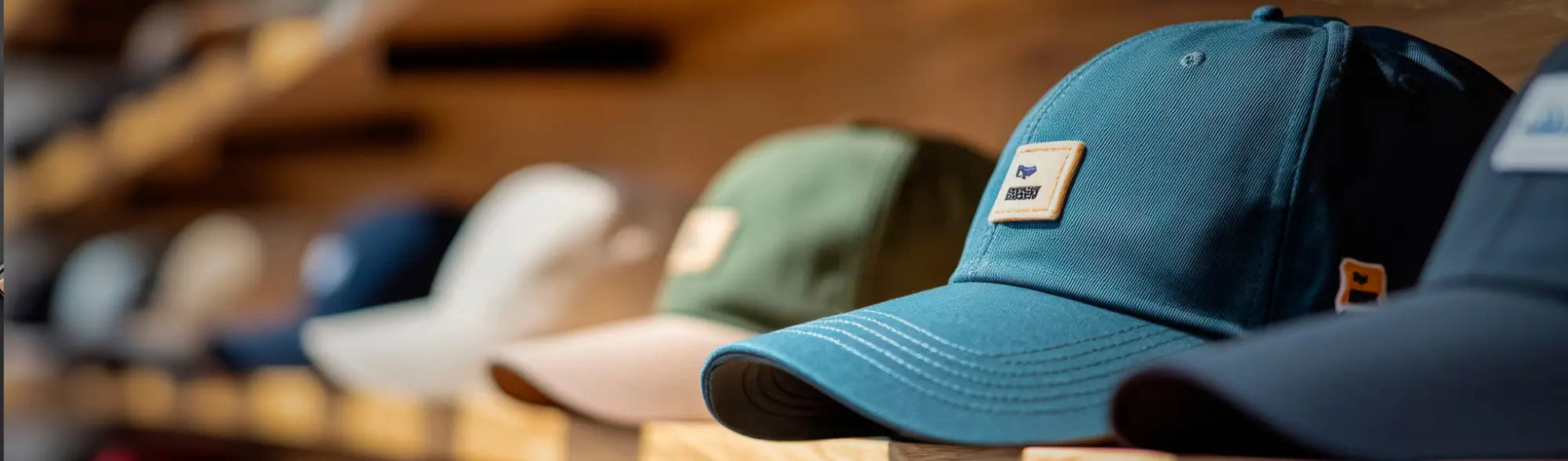 Row of baseball caps from HEADWEAR collection perfect for casual uniforms or workwear