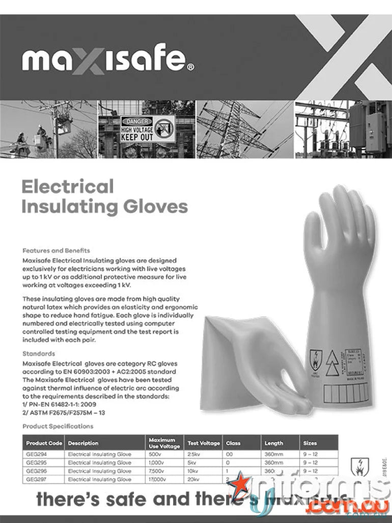 Electrical insulating gloves product sheet for 1000v Electrical Insulating Glove by Maxisafe