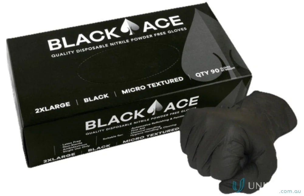Box of black nitrile gloves for food handling, free of powder, 100 pack