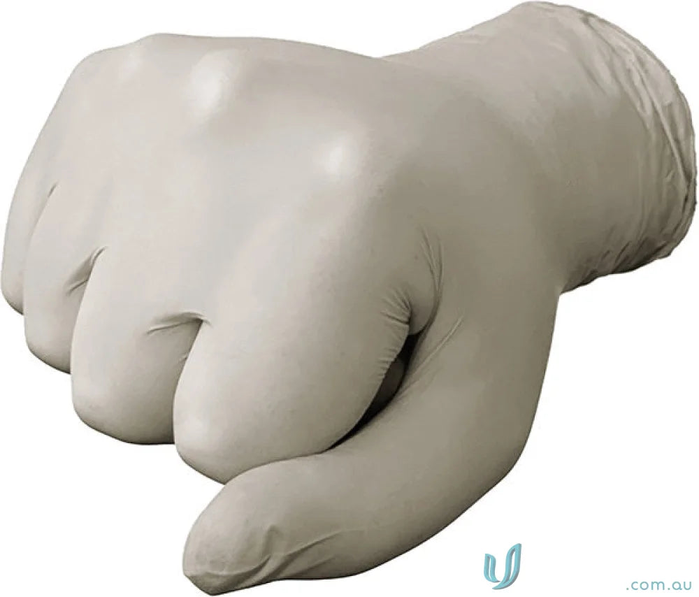 Latex glove in a fist, ideal for workwear and work uniforms safety gear