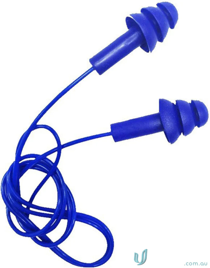 Blue corded earplugs perfect for work uniforms and workwear, reusable and detectable