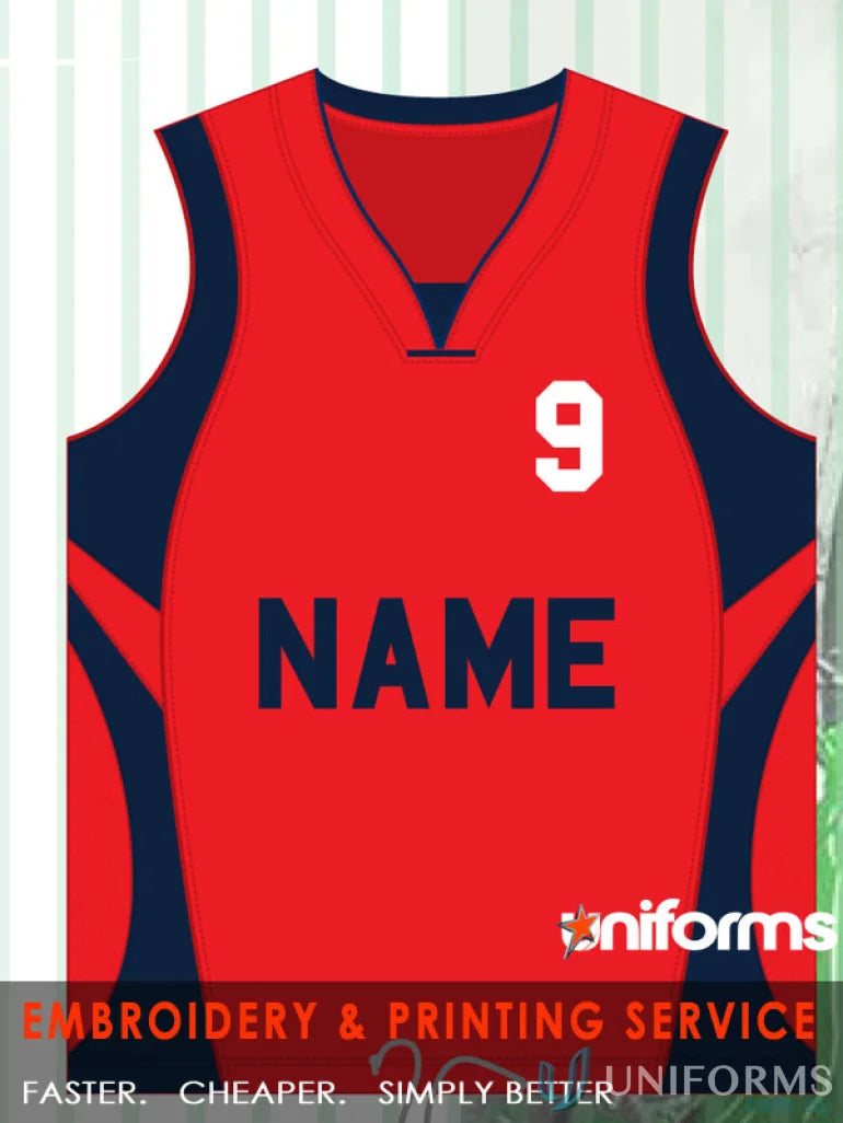 Red and navy basketball jersey with 10cm high numbers for uniforms or workwear