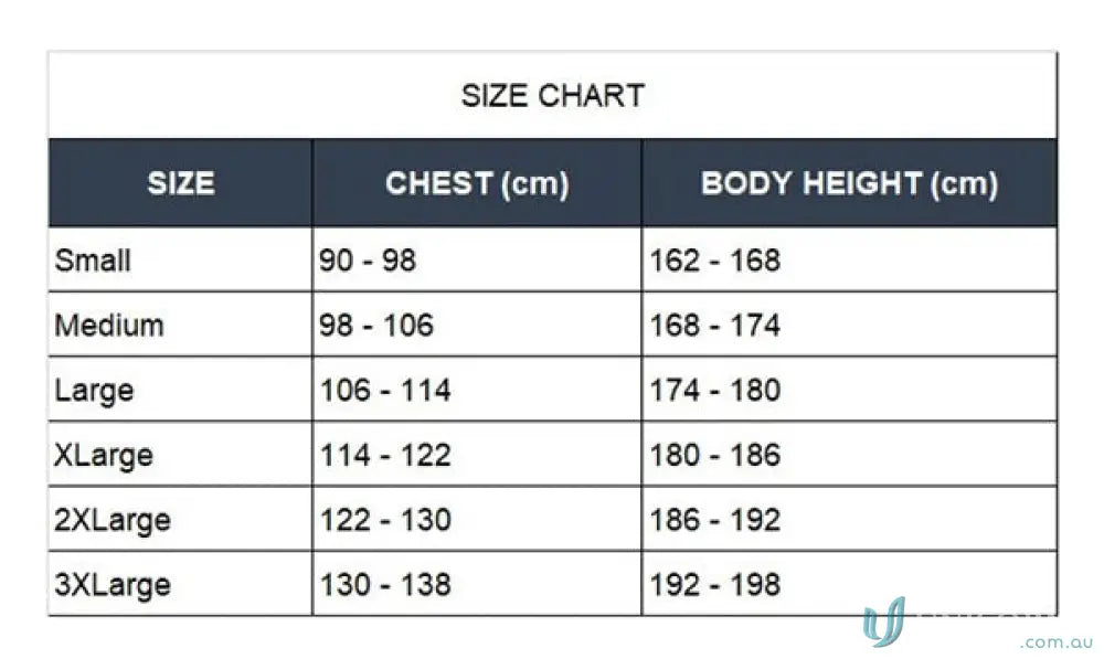 Clothing size chart for 10pk Chemmaster Green PVC Coveralls, perfect for wide range uniforms