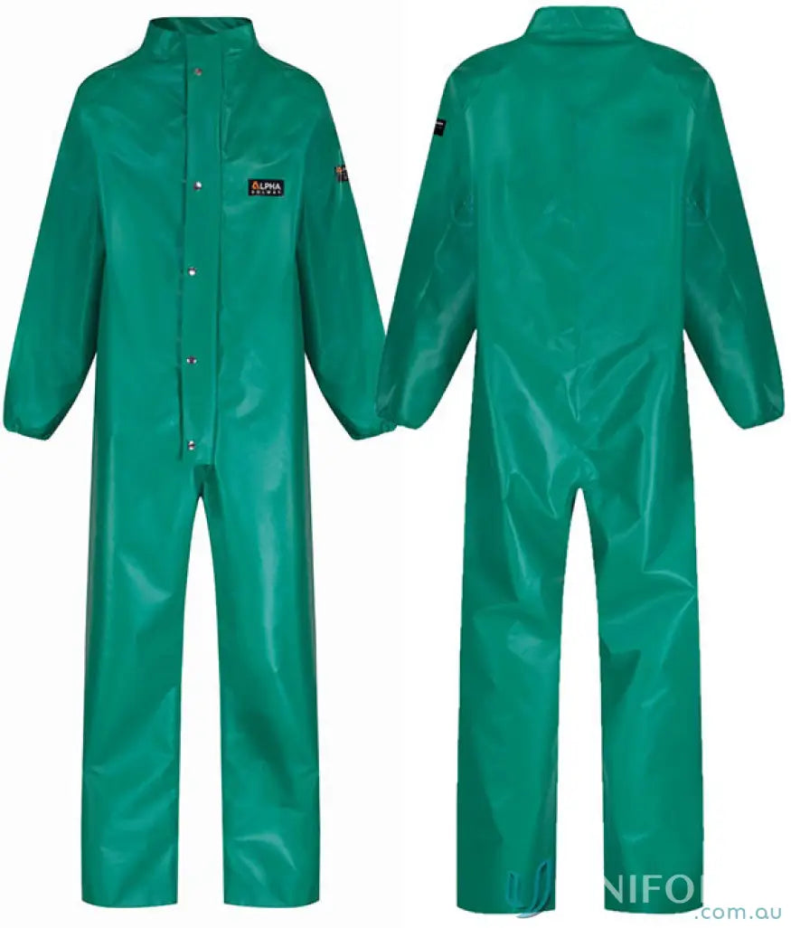 Green waterproof PVC coverall from Chemmaster 10pk for uniforms and wide range use