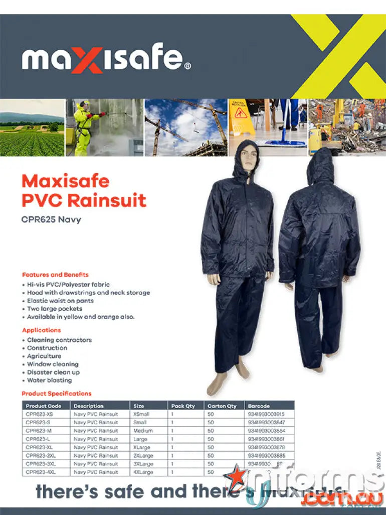 Navy PVC Rainsuit for workwear and uniforms in the 10pk Maxisafe collection