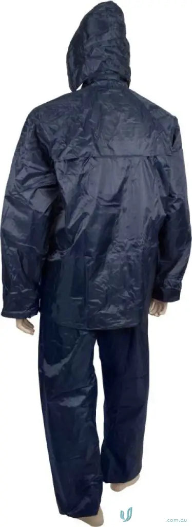 Navy blue rain suit perfect for workwear or uniforms in rainy conditions