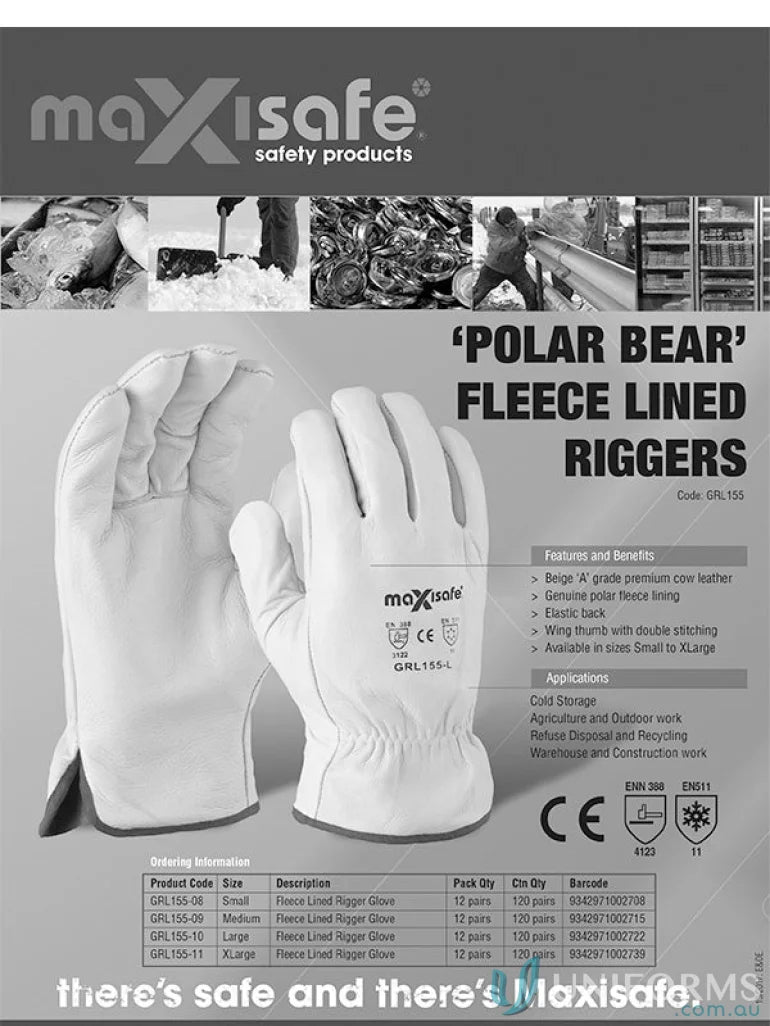 Fleece-lined Rigger Gloves from Maxisafe Polar Bear workwear perfect for work uniforms