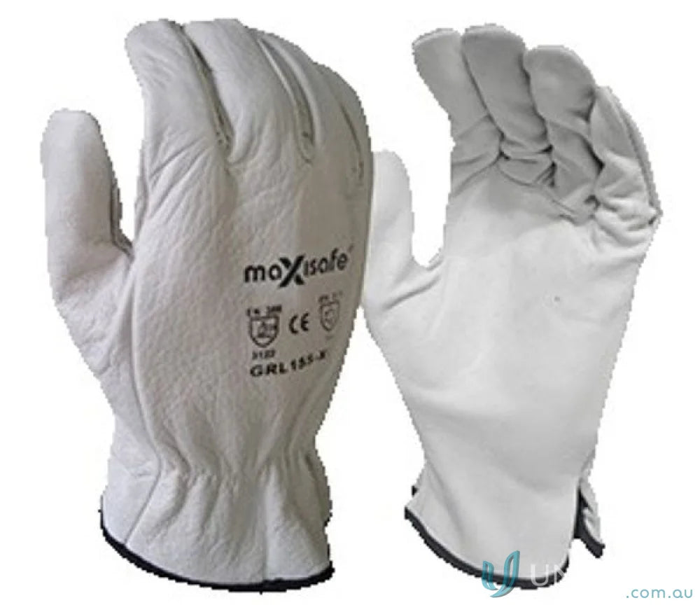 Pair of white leather work gloves from Maxisafe Polar Bear Fur Lined Rigger Glove for workwear