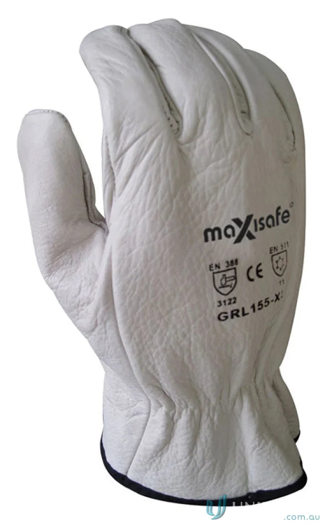 White leather work glove from Maxisafe Polar Bear Fur Lined Rigger Glove, perfect for workwear