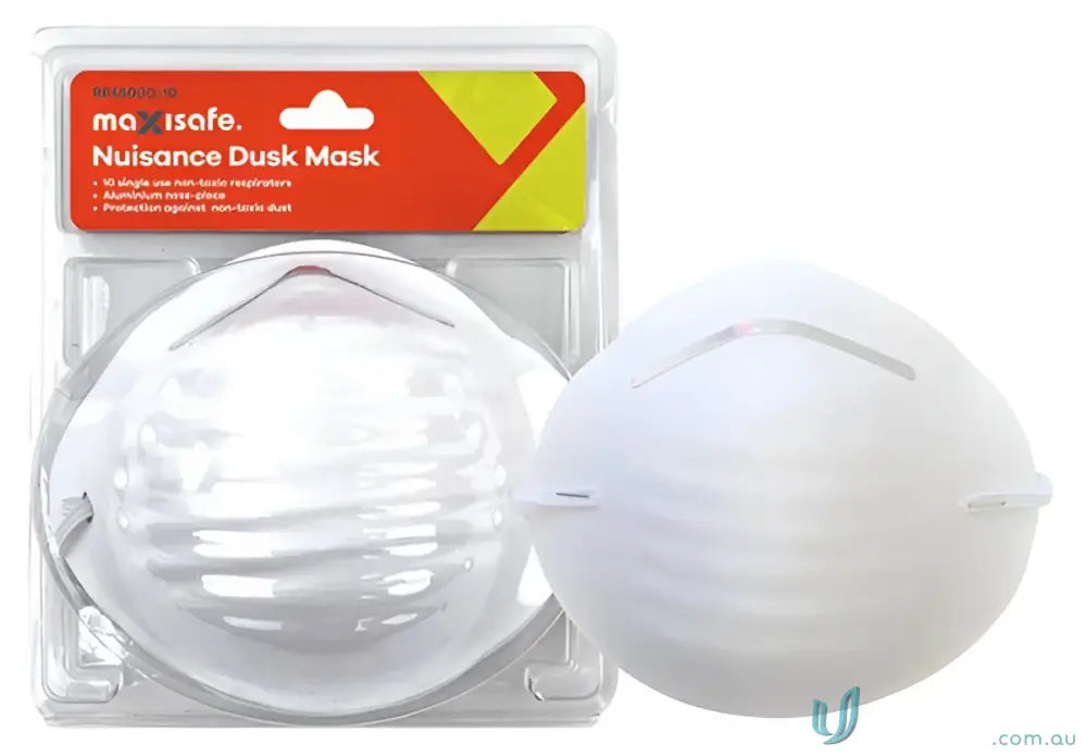 White nuisance dust masks in 10pk, perfect for workwear and uniforms protection