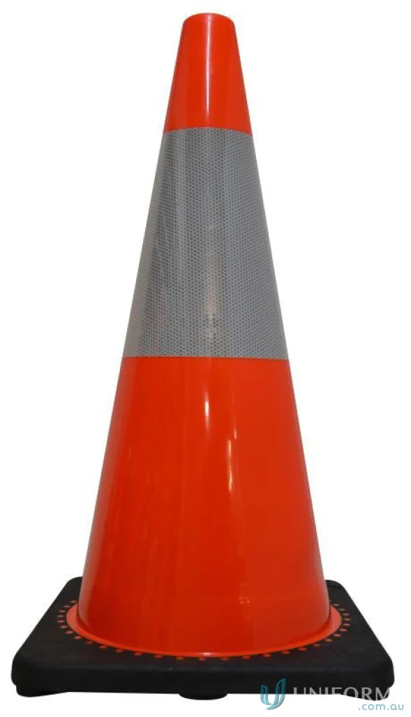 Orange traffic cone with reflective tape for your workwear and uniforms safety needs