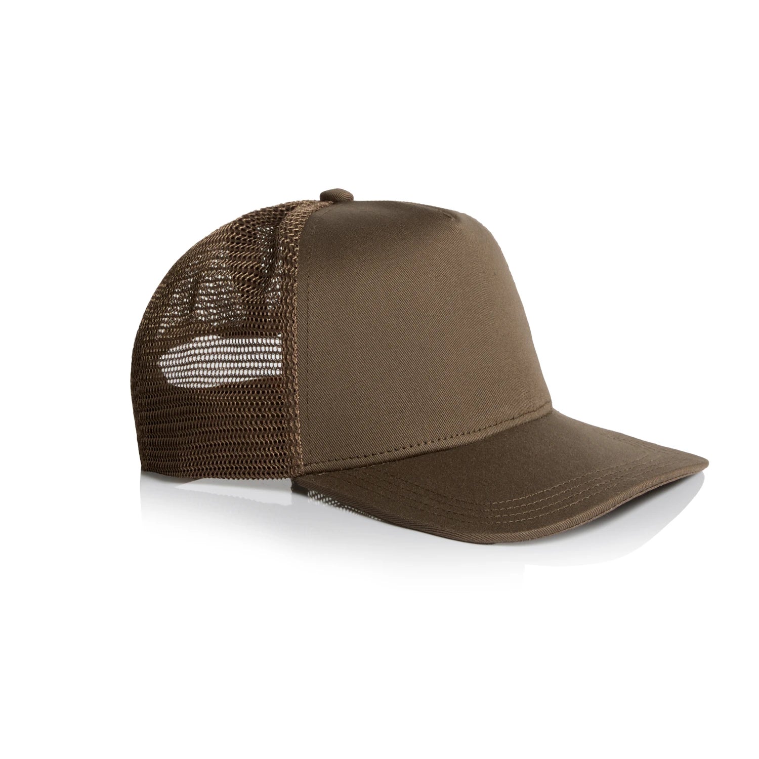 Brown AS trucker cap with solid front panel and mesh back ideal for uniforms and workwear use