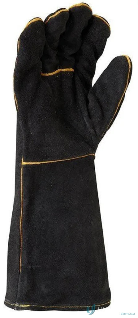 Black leather welding glove from the 12pk Black & Gold Welders Gauntlet set