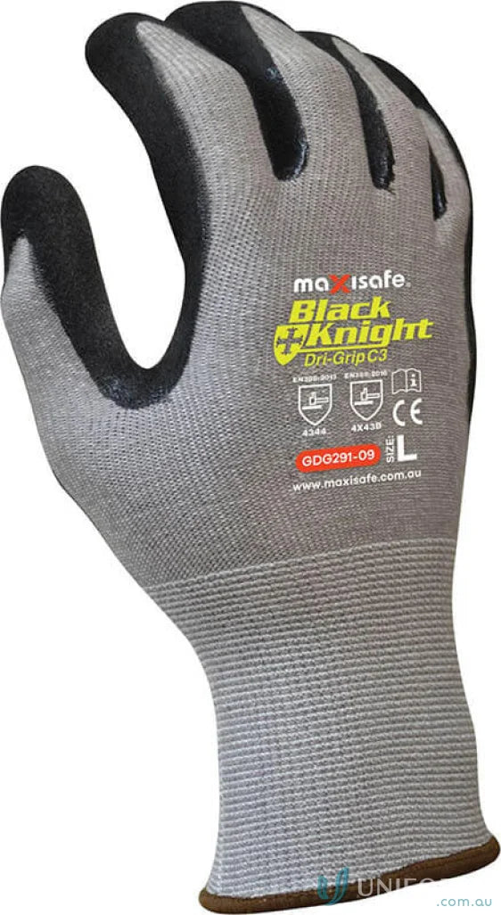 Gray and black work glove with Gripmaster coating from Black Knight for uniforms