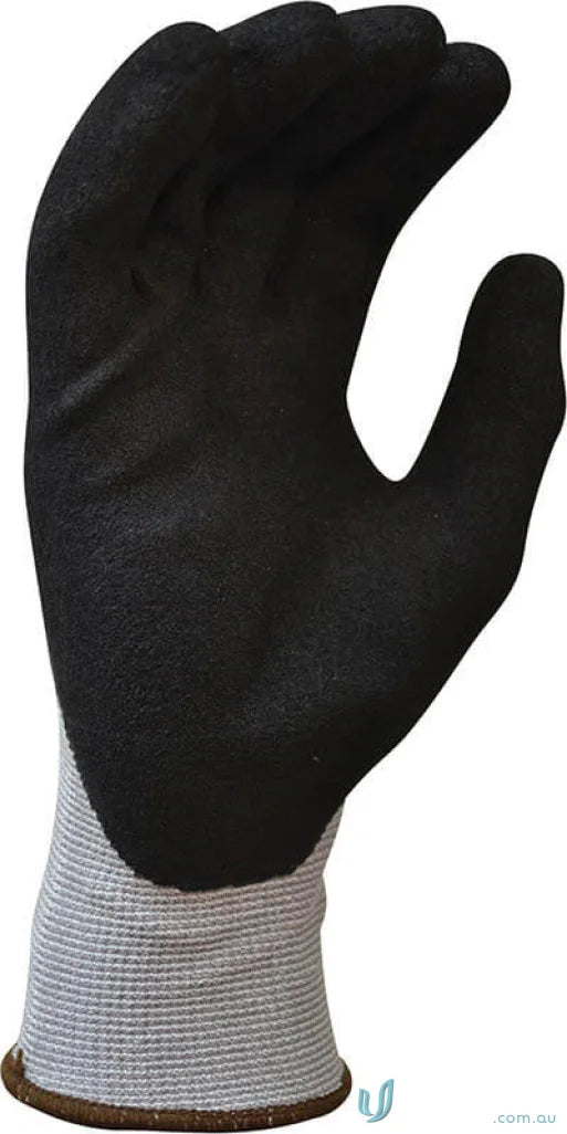 Black work glove with gray wrist featuring gripmaster coating from Black Knight uniforms