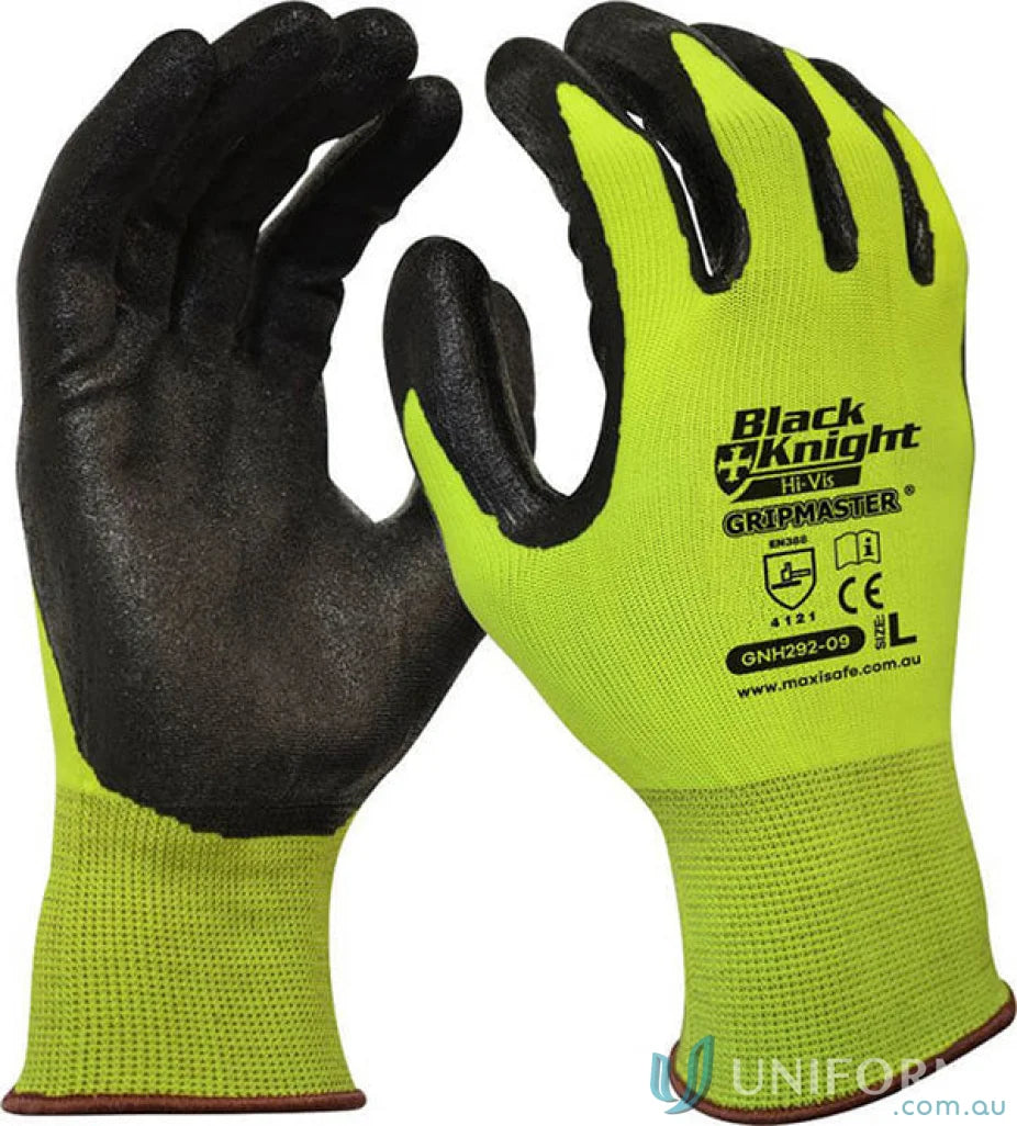 Black Knight Gripmaster® gloves with black and yellow design for oily environments