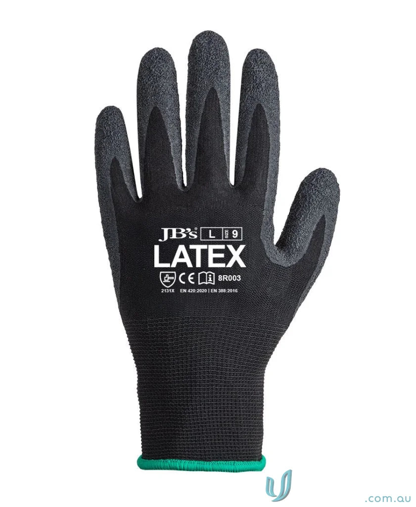 Black latex work glove for general purpose, uniforms, and workwear protection
