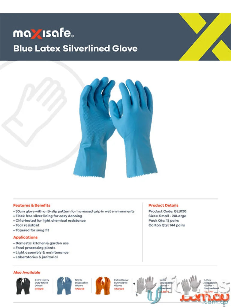 Blue latex silverlined glove from 12pk for protection and style in cleaning or work