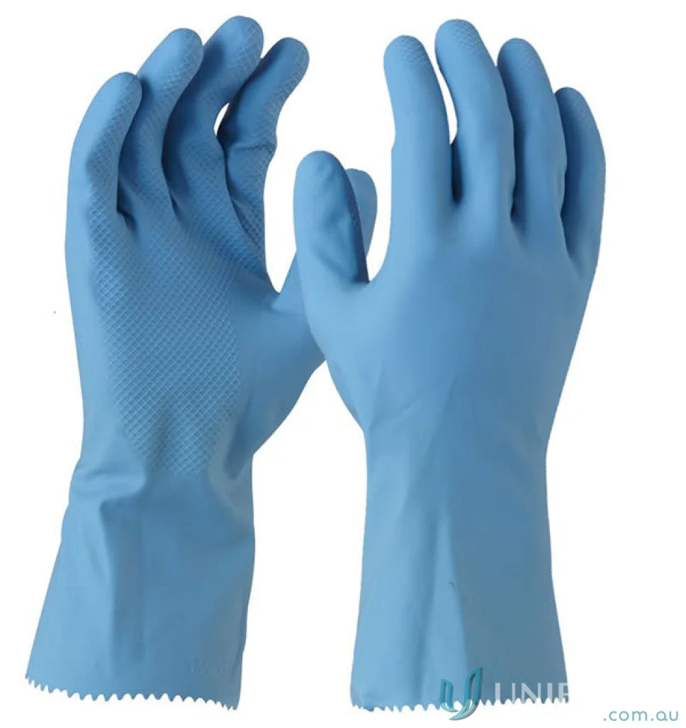 Blue latex silverlined glove in 12 pack for versatile protection and style