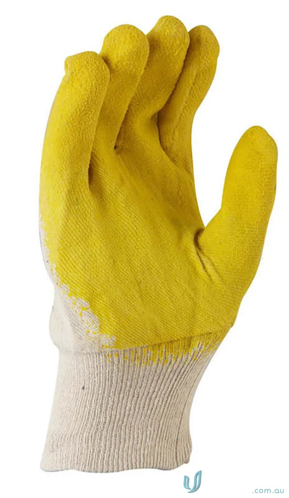 Yellow coated work glove from 12pk Economy Yellow Latex Glass Gripper collection