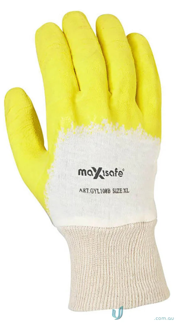 Yellow latex glass gripper work glove from 12pk Economy Yellow Latex Glass collection