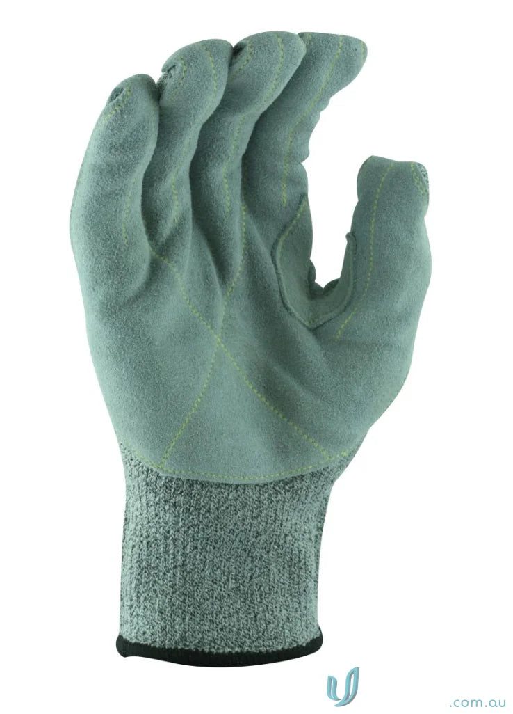 Gray leather work glove with cut resistance and leather palm for uniforms