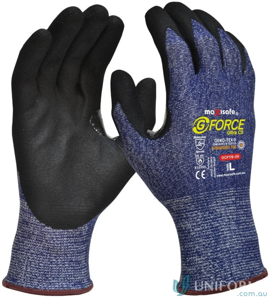 Blue and black cut resistant work glove from 12pk G-Force Ultra Cut D Resistent Glove