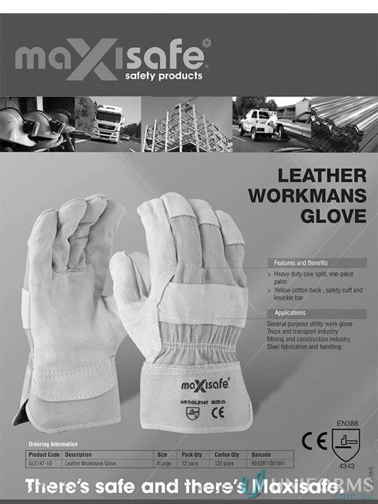 Leather work gloves with palm yellow cotton and split palm design in 12pk Grey split palm yellow cotton set