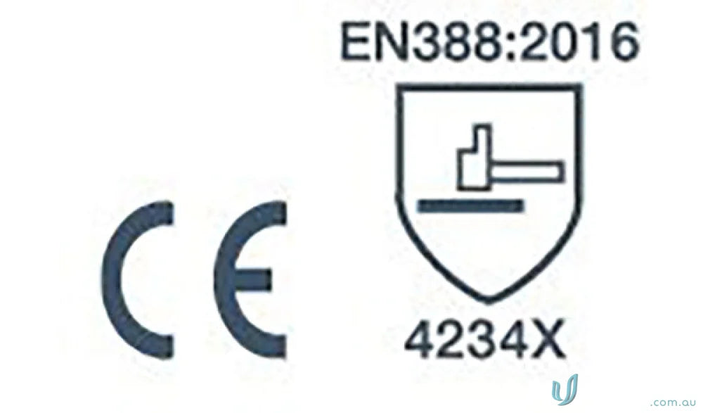 Safety certification symbols on 12pk Heavy Duty Polisher Gloves with reinforced palms