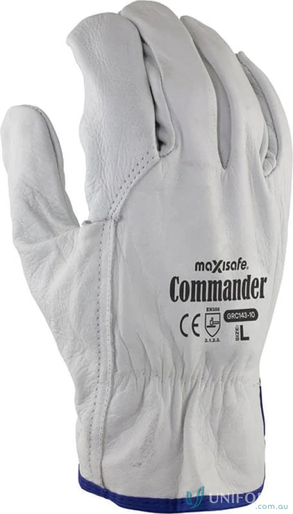White leather work glove for industry workwear in the 12pk Maxisafe Commander Rigger Glove