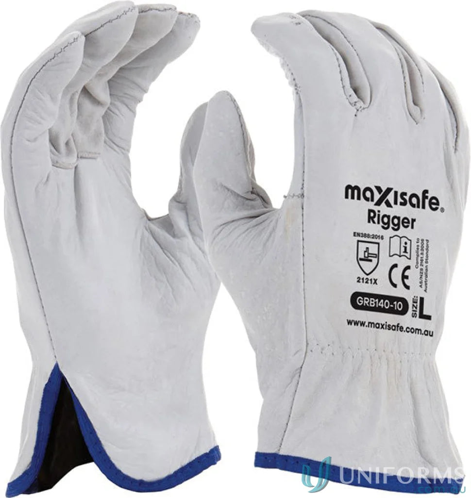 White leather work gloves from 12pk Maxisafe for industry uniforms and workwear