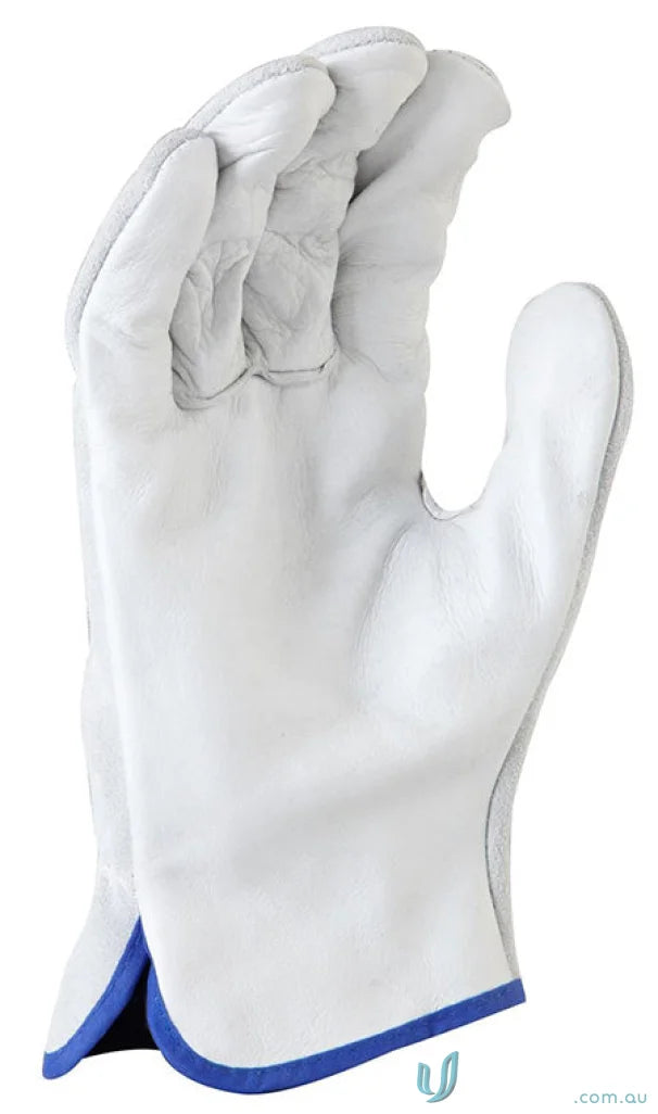 White leather work glove from 12pk Maxisafe Natural Split Back Leather Rigger Glove for industry workwear