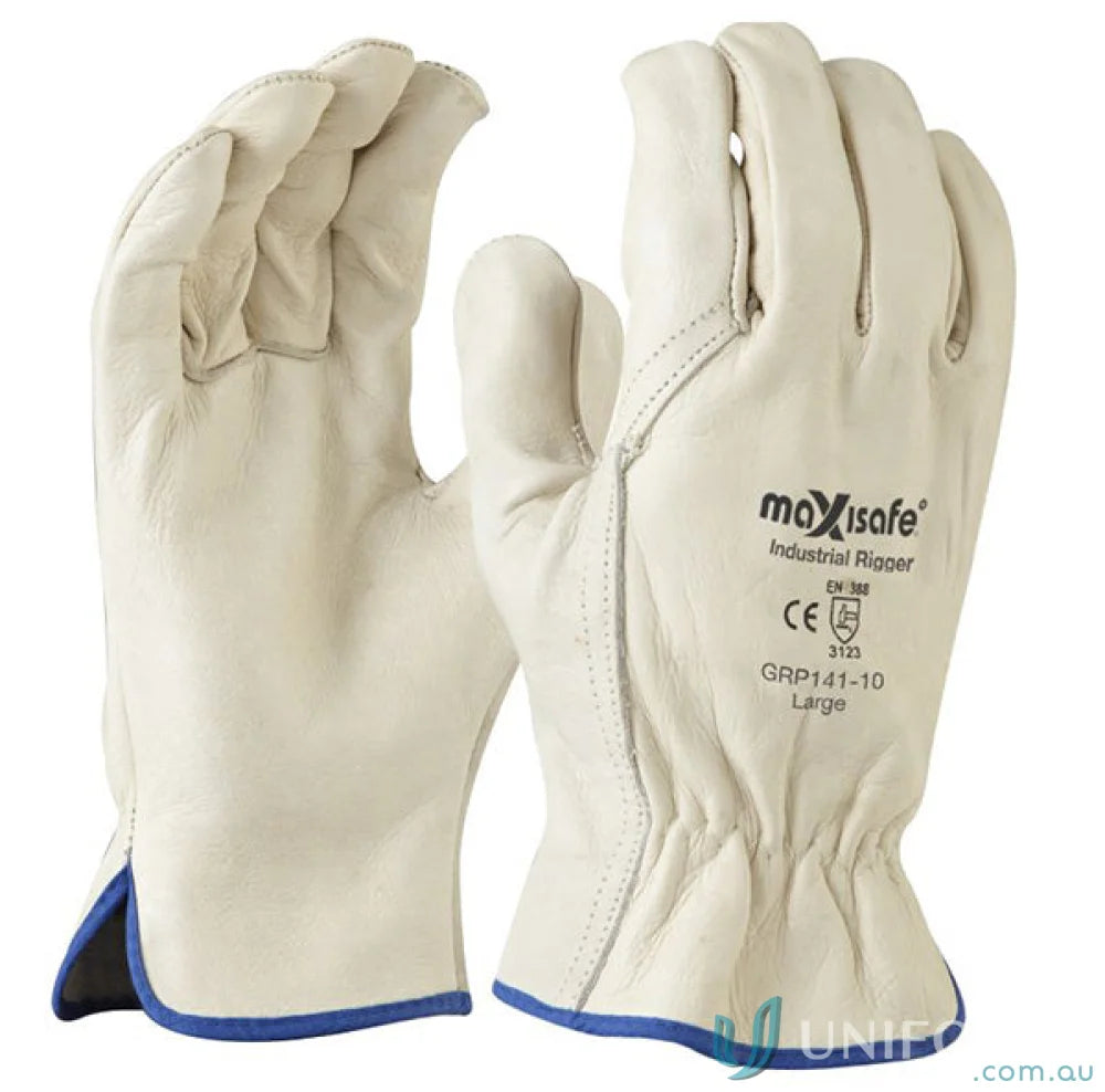 White leather work gloves ideal for industry workwear and uniforms in tough jobs