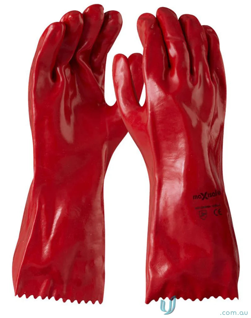 Maxisafe Red PVC Gauntlet safety gloves for work uniforms and protection