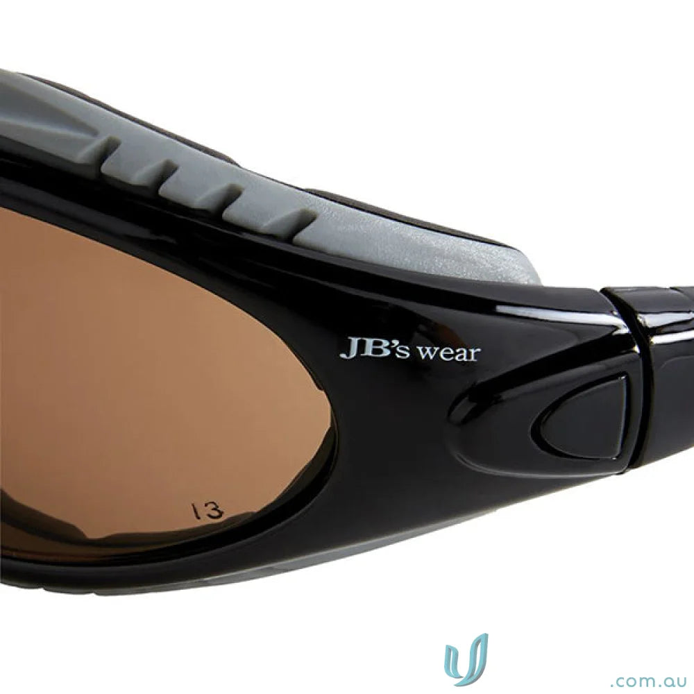 Black sunglasses with brown lenses from Prosseal Spec featuring anti fog and comfy temple arms