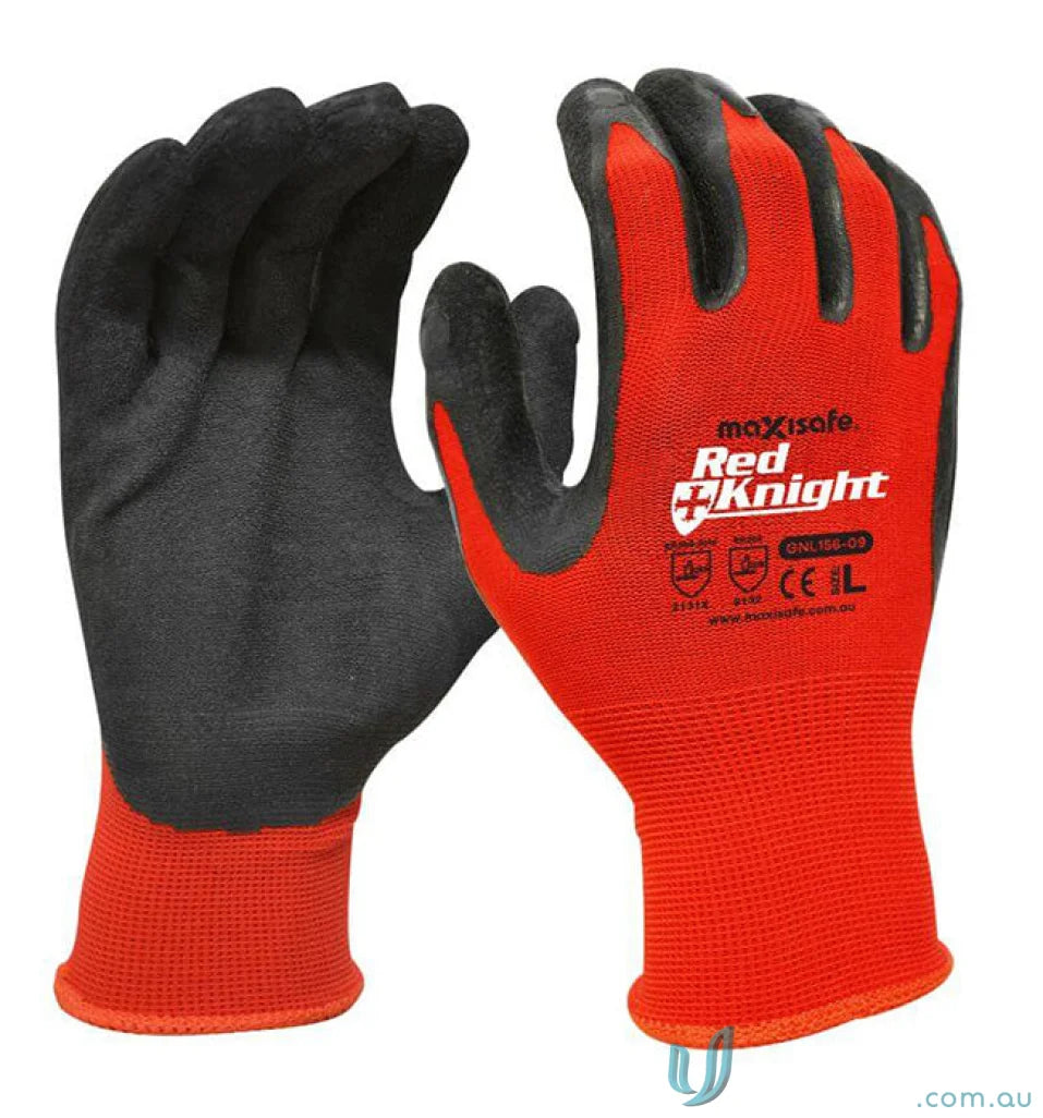 Red and black glove from Red Knight Latex Gripmaster workwear for uniforms and jobs
