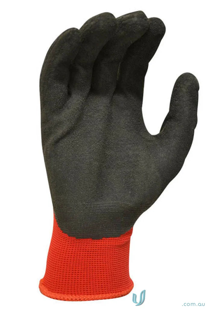 Black work glove with red wrist from 12pk Red Knight Latex Gripmaster Glove for workwear