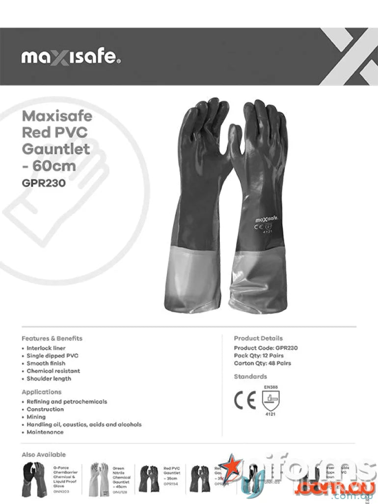 12pk Red PVC 60cm Gauntlet Gloves perfect for heavy-duty work