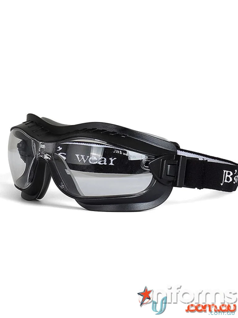 Black elastic safety goggles with clear lenses for workwear and uniforms protection