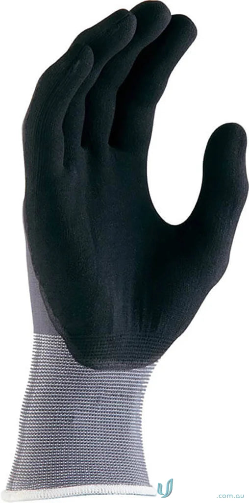 Black work glove with gray wrist from 12pk Supaflex workwear featuring micro foam coating