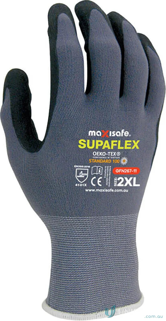 Gray and black work glove with micro foam coating for uniforms and workwear uses