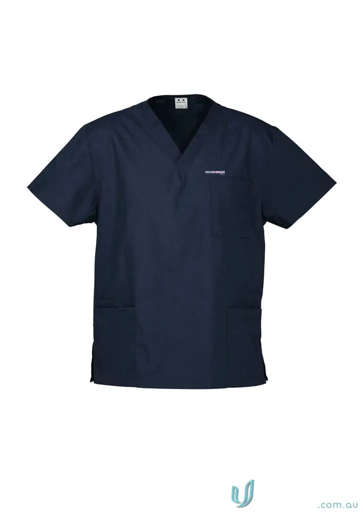 Dark blue V-neck Hygienist Scrub Top with multiple pockets, perfect workwear for uniforms