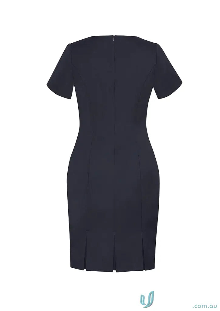 Navy blue sheath dress with short sleeve lined design from 1300 Practice Manager Ladies Dress
