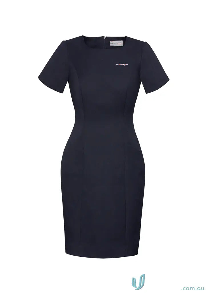 Navy blue sheath dress with short sleeve lined design from 1300 Practice Manager Ladies Dress