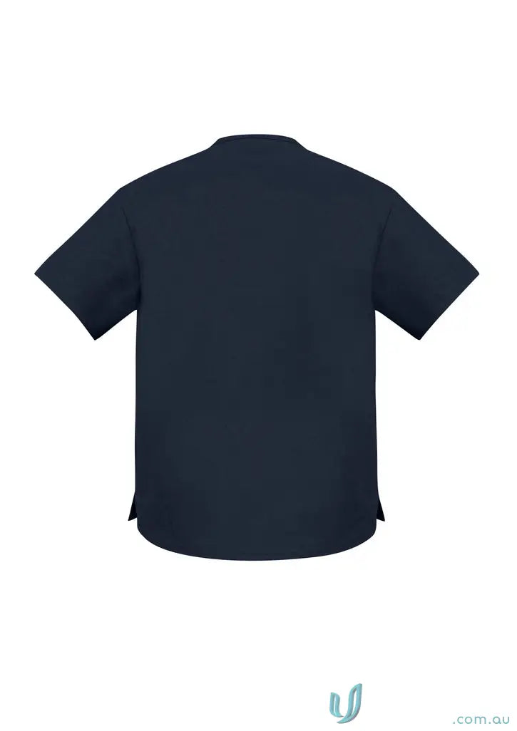 Dark blue Trainee DA Scrub Top with V-neck, side vents, and pocket for workwear