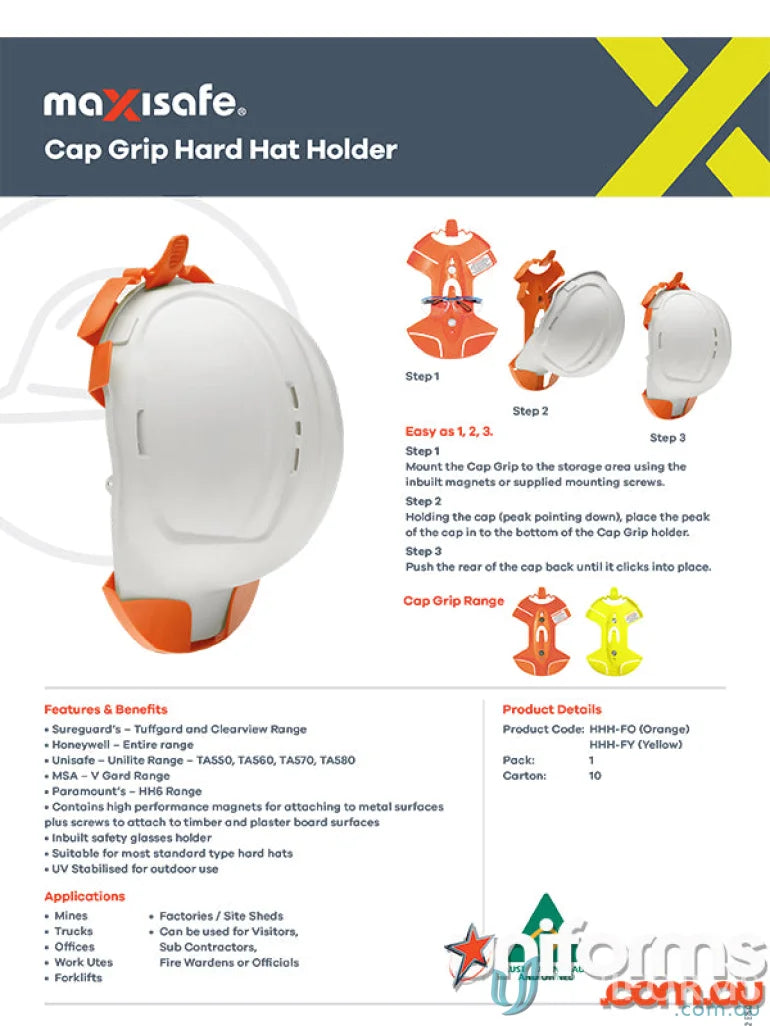 Cap Grip Hard Hat Holder helps keep your hard hats secure with your workwear or uniforms